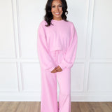 The Easy Does It Set – Bubblegum is a cozy women’s sweat set—perfect for casual outfits, travel days, lounging in style, and trendy boutique fashion.