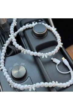 Beaded Car Charger - Pearl Bow - Keepsake