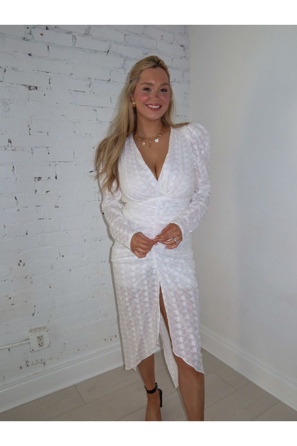 Evelyn Shirred V - Neck Dress - Keepsake