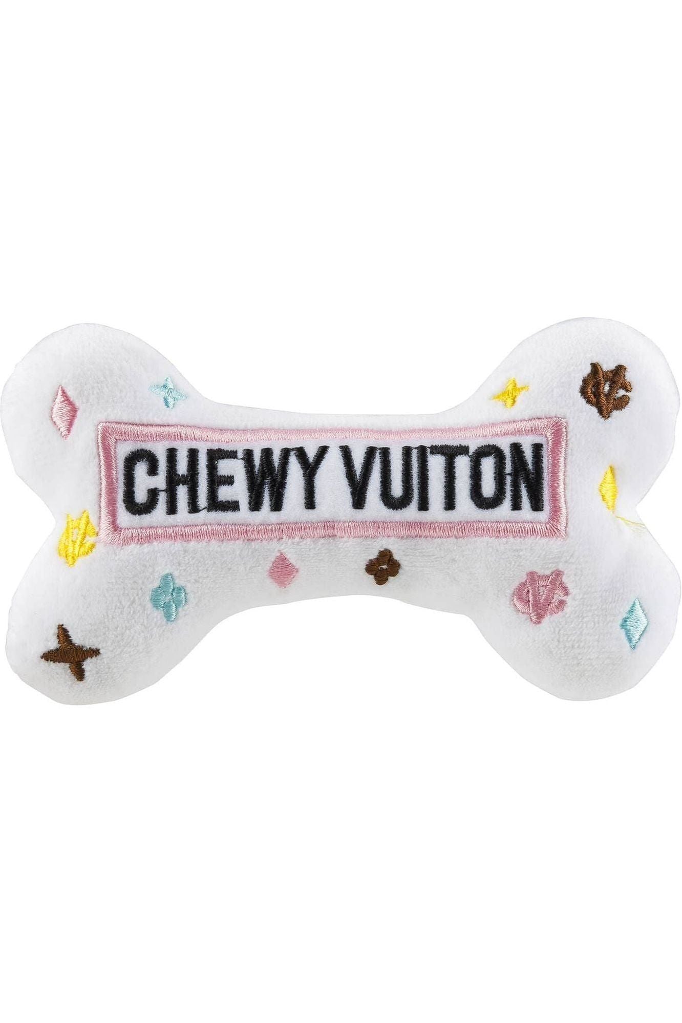 White Chewy Vuiton Bones Squeaker Dog Toy: Small / Mini - Keepsake