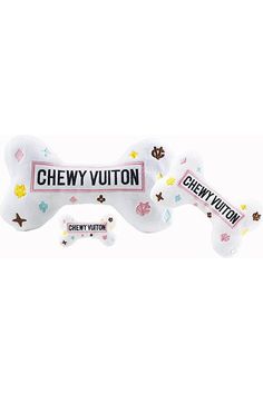 White Chewy Vuiton Bones Squeaker Dog Toy: Small / Mini - Keepsake