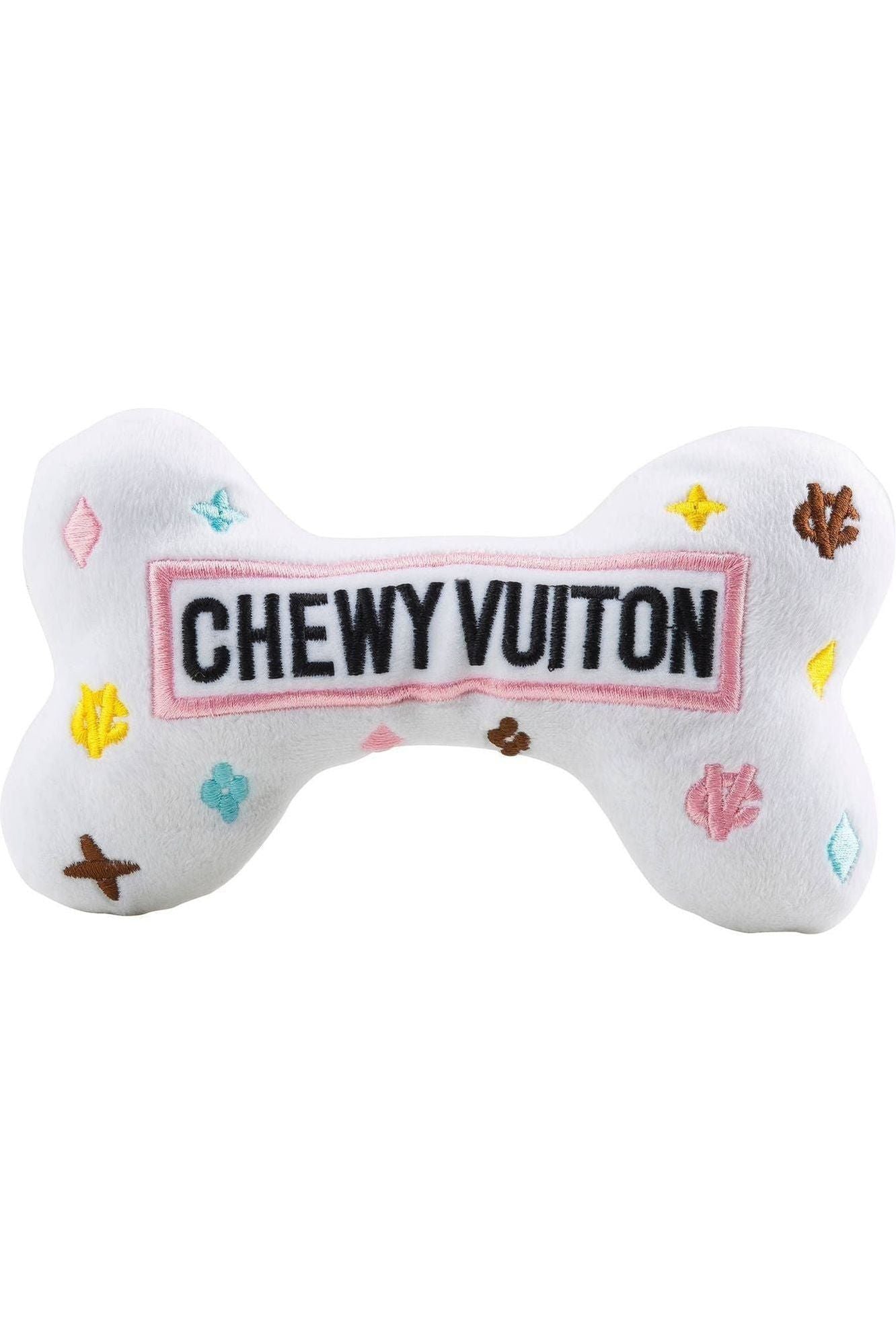 White Chewy Vuiton Bones Squeaker Dog Toy: Small / Mini - Keepsake