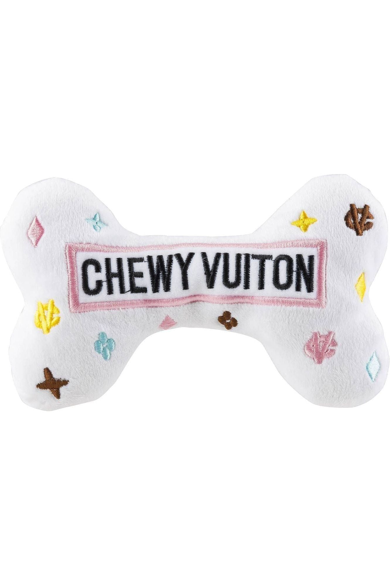 White Chewy Vuiton Bones Squeaker Dog Toy: Small / Mini - Keepsake
