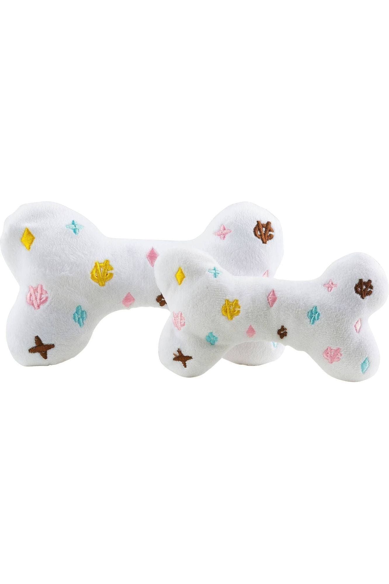 White Chewy Vuiton Bones Squeaker Dog Toy: Small / Mini - Keepsake