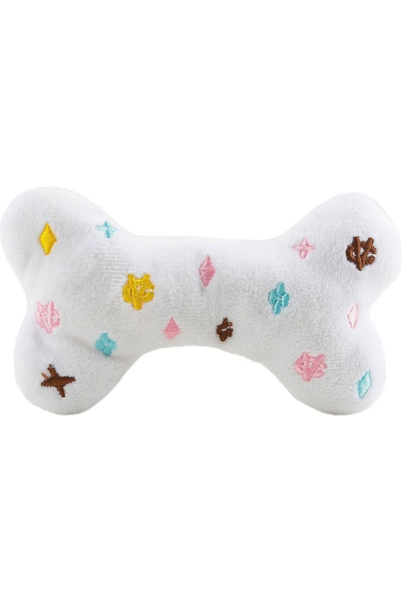 White Chewy Vuiton Bones Squeaker Dog Toy: Small / Mini - Keepsake