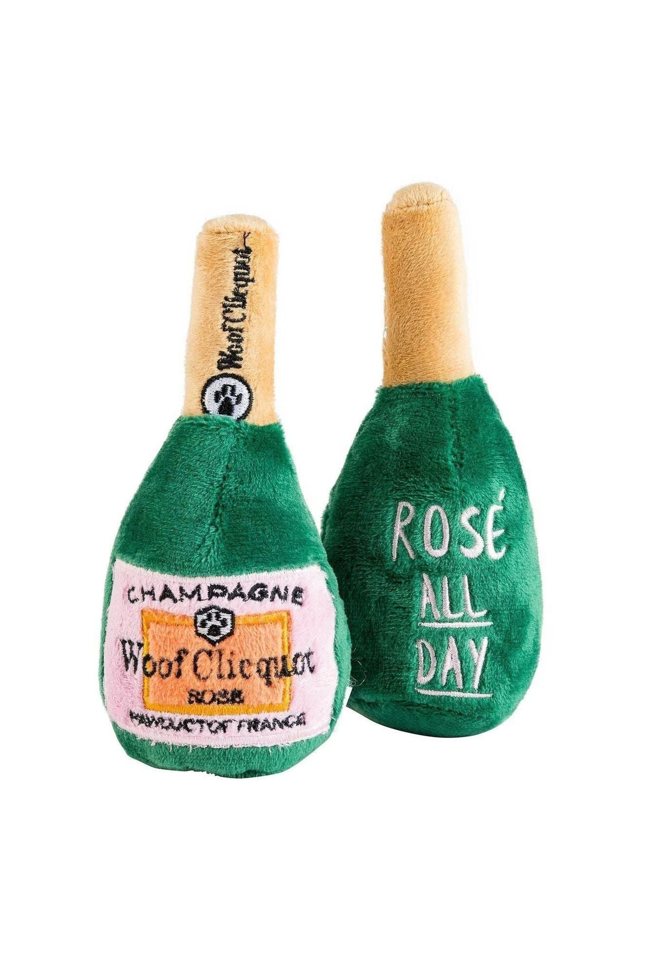 Woof Clicquot Rose' Champagne Bottle Squeaker Dog Toy: Small - Keepsake