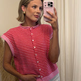 Everyday Tank Cardigan - Red/Pink Stripes