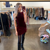 Velvet Skyline Mini Dress - Burgundy