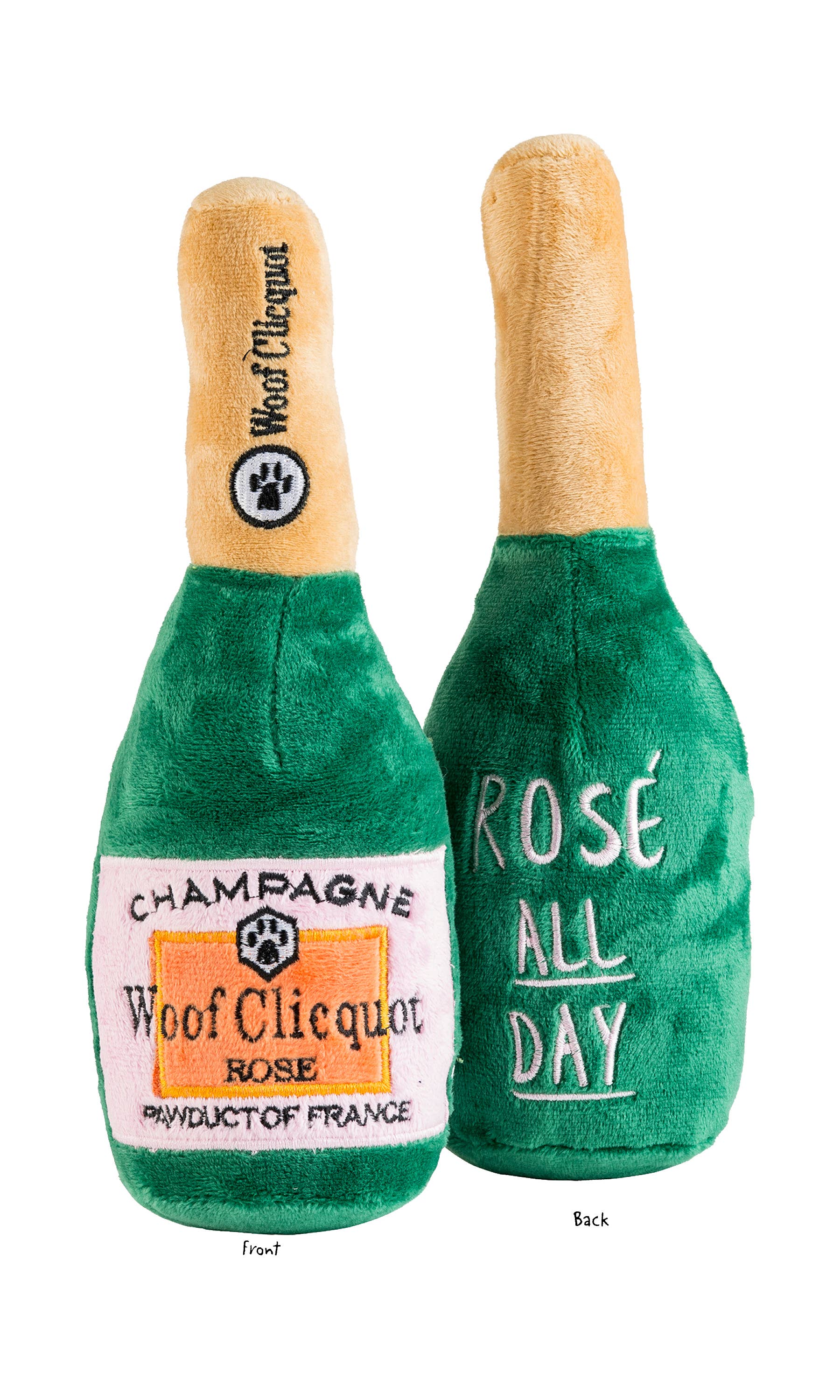 Woof Clicquot Rose' Champagne Bottle Squeaker Dog Toy: Small - Keepsake