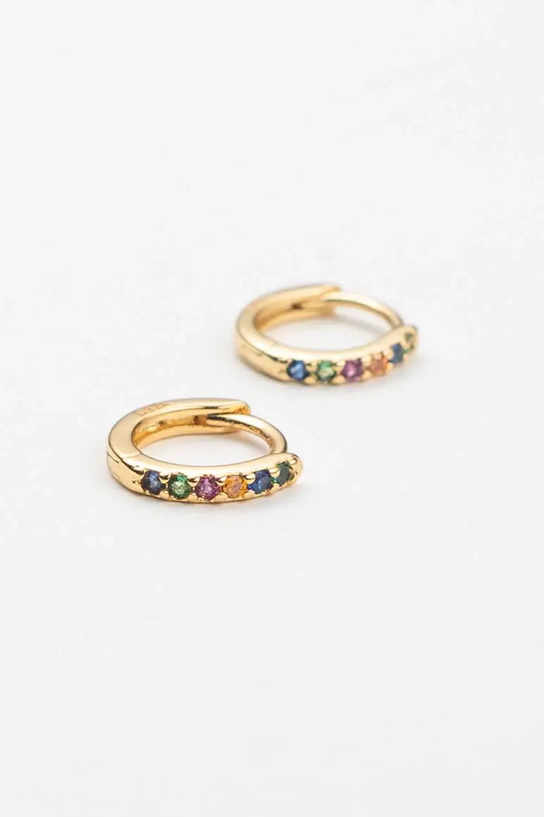 18K Gold Multi - Colored Crystal Huggies - Keepsake
