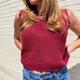 Scalloped Sweater Tank - Burgundy