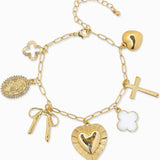 Heart Multi Gold Chunky Charm Bracelet