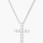 Oh She Fancy Small Cross Pendant Necklace - Silver/White - Keepsake