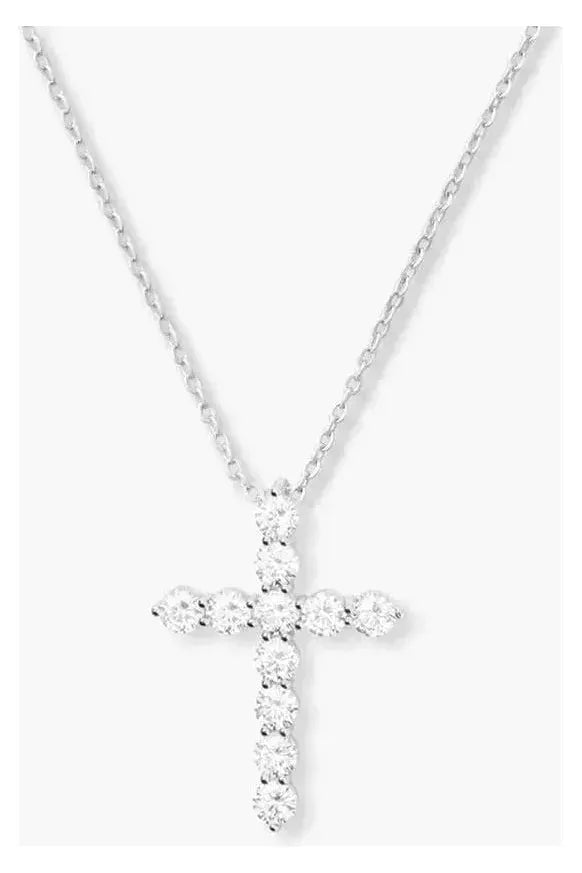 Oh She Fancy Small Cross Pendant Necklace - Silver/White - Keepsake