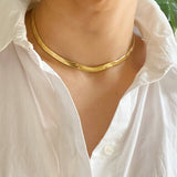 Simply Herringbone Chain Necklace: Gold