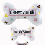 White Chewy Vuiton Bones Squeaker Dog Toy: Small / Mini