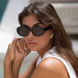 Aria Acetate Womens Oval Sunglasses : Black