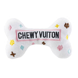 White Chewy Vuiton Bones Squeaker Dog Toy: Small / Mini