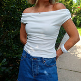Cloud Nine Cowl Neck Crop - White