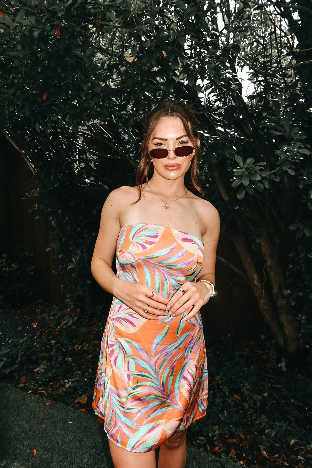 tropical dress women's Tropicana Satin Tropical Print Mini Dress – Keepsake