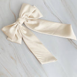 Doubled Satin Bow Hair Clip: Cream