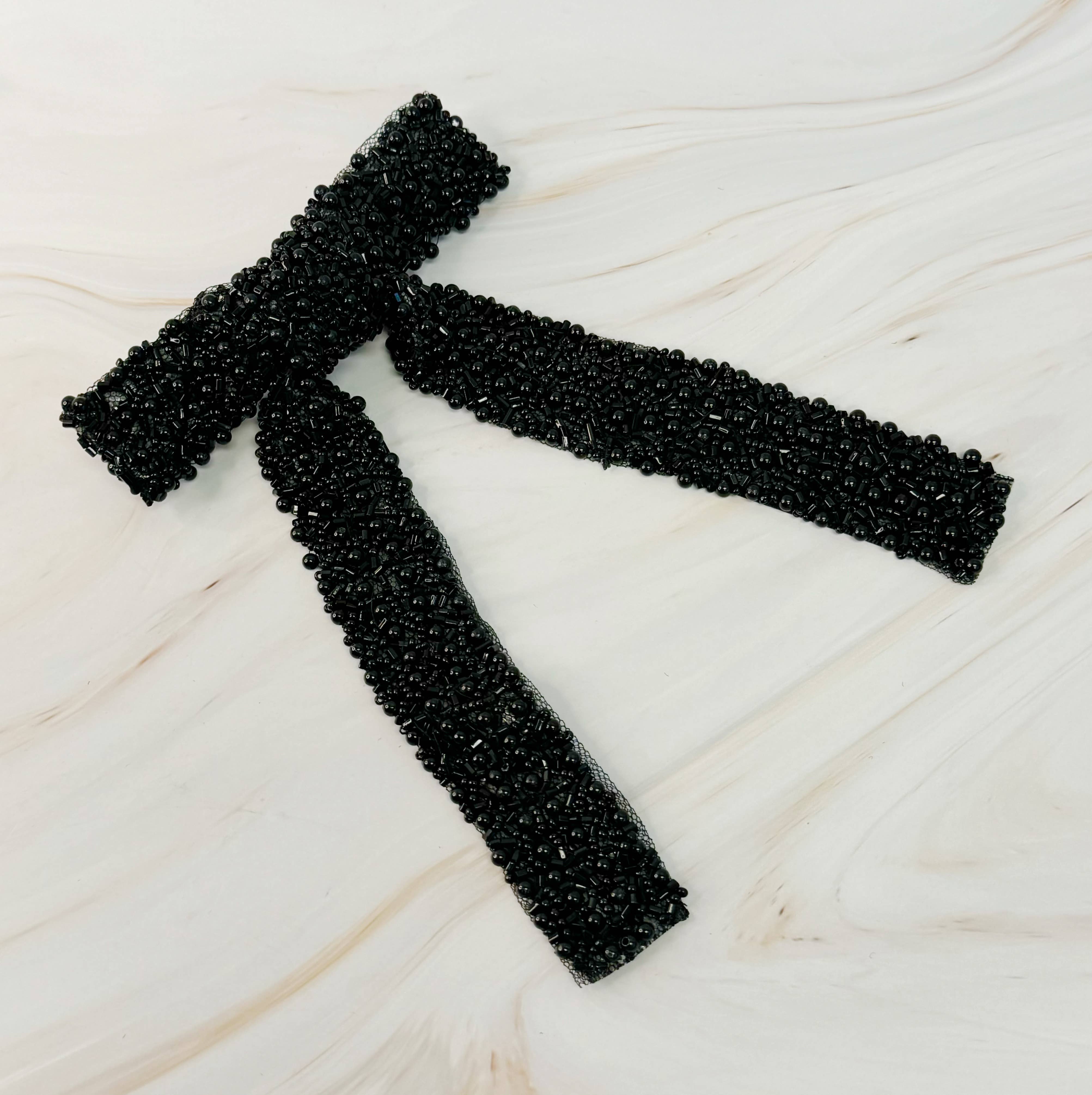 Luxe Beaded Pretty Bow Hair Clip: Black