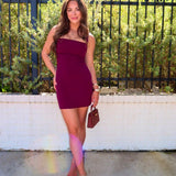 Squared Away Mini Dress - Burgundy