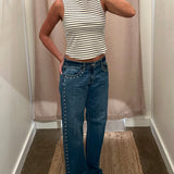 Low Rise Studded Baggy Jean - Dark Denim