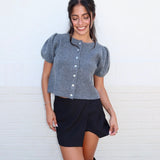 Darling Puff Knit Top - Charcoal
