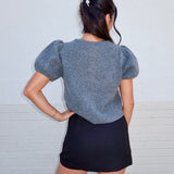 Darling Puff Knit Top - Charcoal