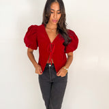 Carmin Velvet Puff Sleeve Blouse