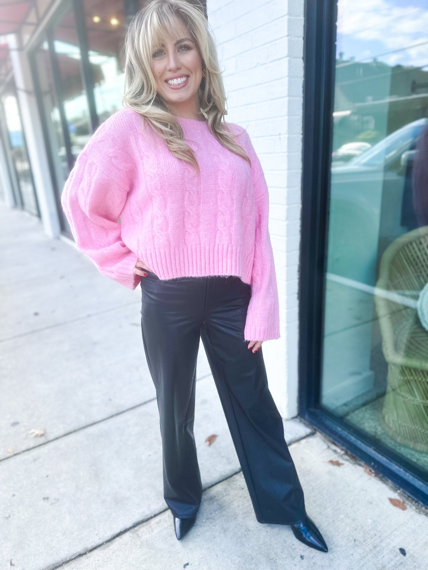 Pink Cable Knit Sweater