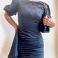 Midnight Charm Ruched Puff Sleeve Dress