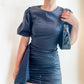 Midnight Charm Ruched Puff Sleeve Dress