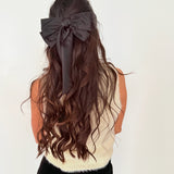 Doubled Satin Bow Hair Clip: Black