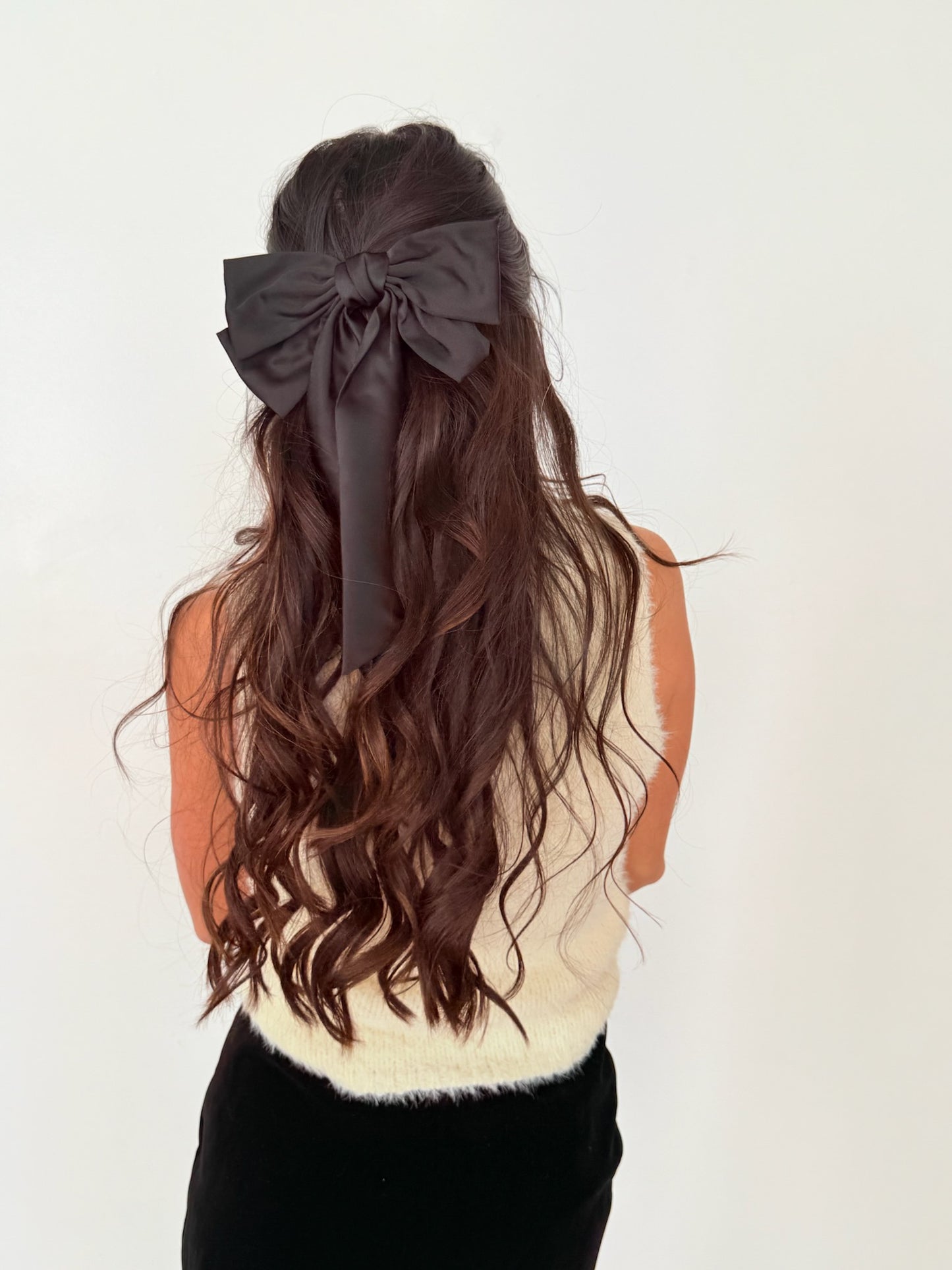 Doubled Satin Bow Hair Clip: Black