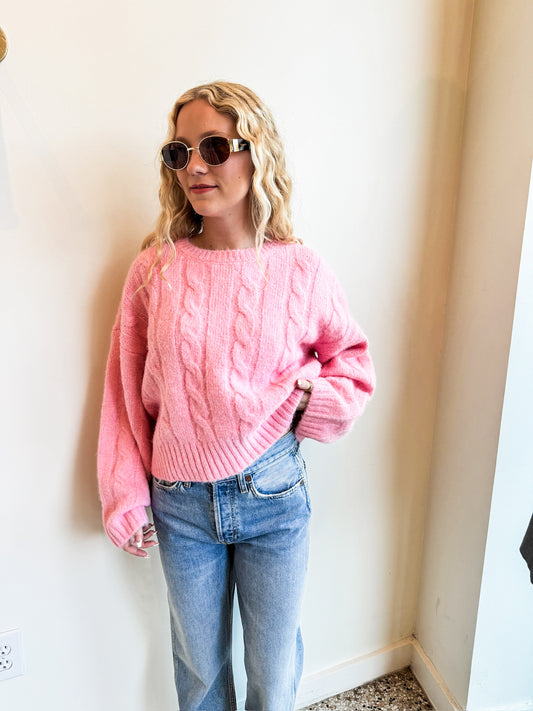 Pink Cable Knit Sweater