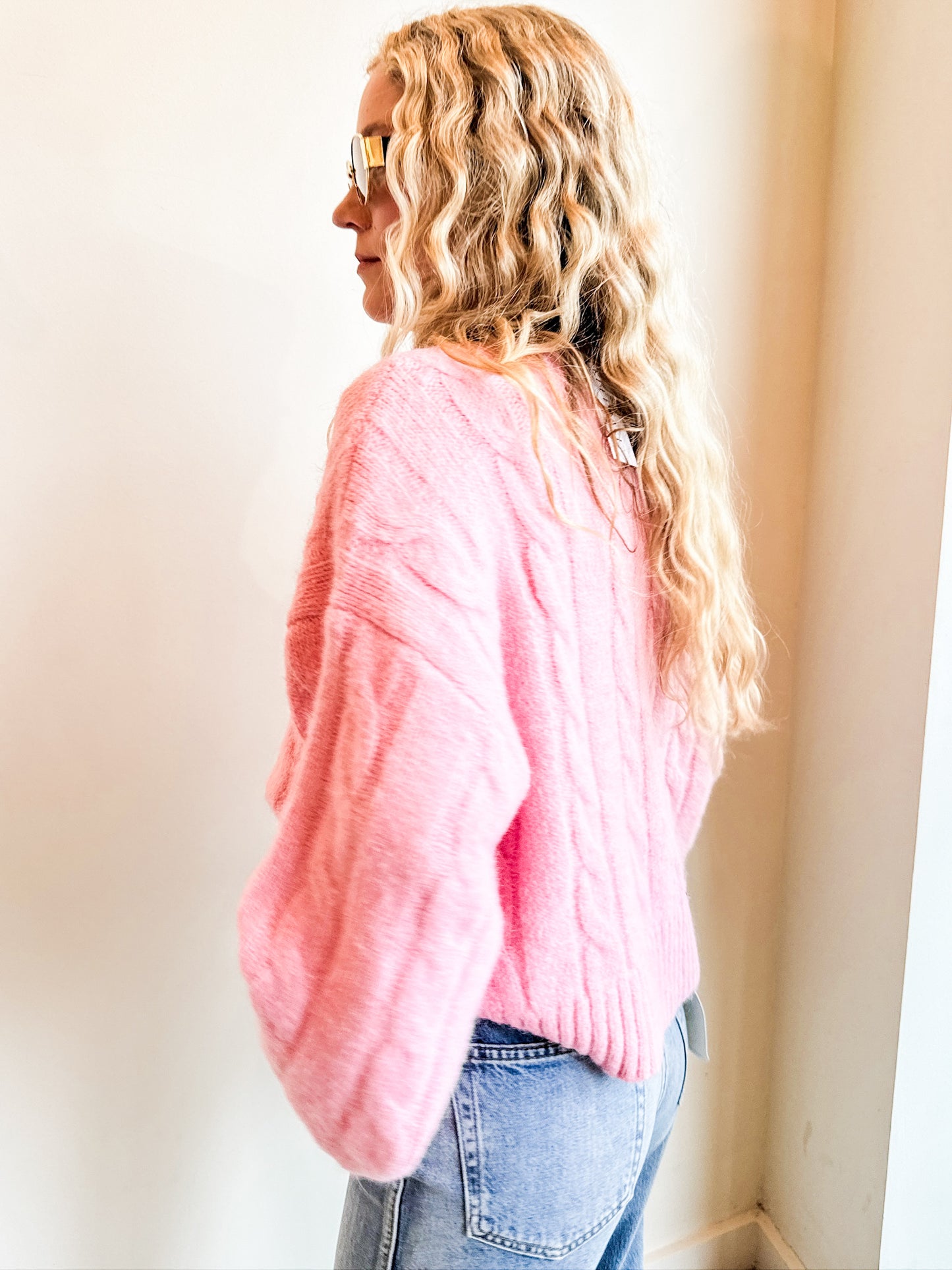 Pink Cable Knit Sweater