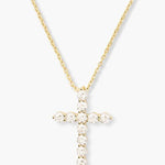 Oh She Fancy Small Cross Pendant Necklace - Gold/White - Keepsake