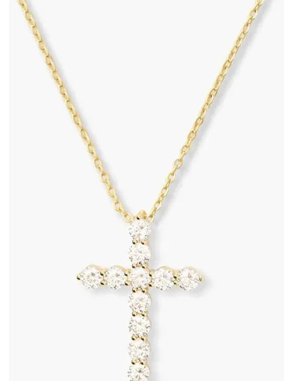 Oh She Fancy Small Cross Pendant Necklace - Gold/White - Keepsake