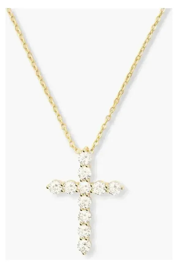 Oh She Fancy Small Cross Pendant Necklace - Gold/White - Keepsake