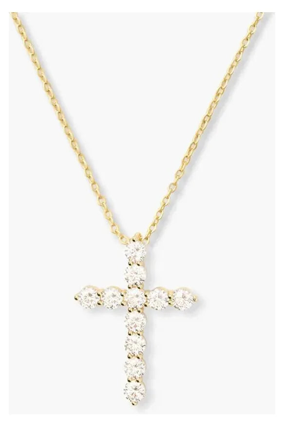 Oh She Fancy Small Cross Pendant Necklace - Gold/White - Keepsake