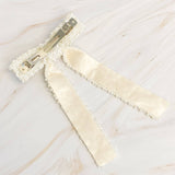 Luxe Beaded Pretty Bow Hair Clip: Cream