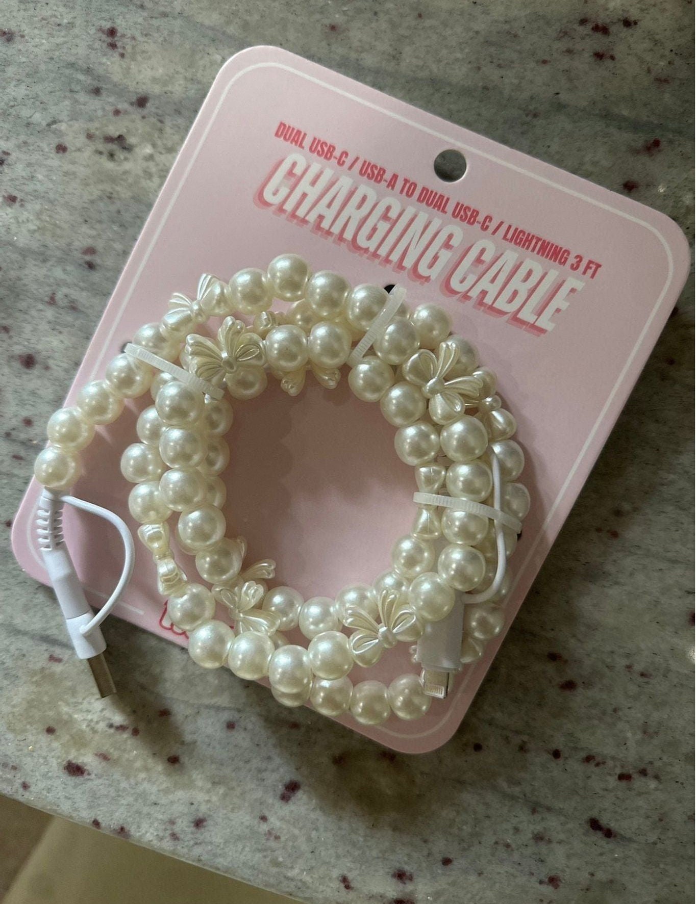 Beaded Car Charger - Pearl Bow - Keepsake