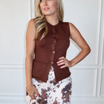 Buttoned Up Sleeveless Sweater - Brown - Keepsake