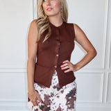 Buttoned Up Sleeveless Sweater - Brown - Keepsake