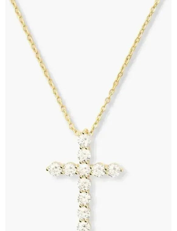 Oh She Fancy Small Cross Pendant Necklace - Gold/White - Keepsake