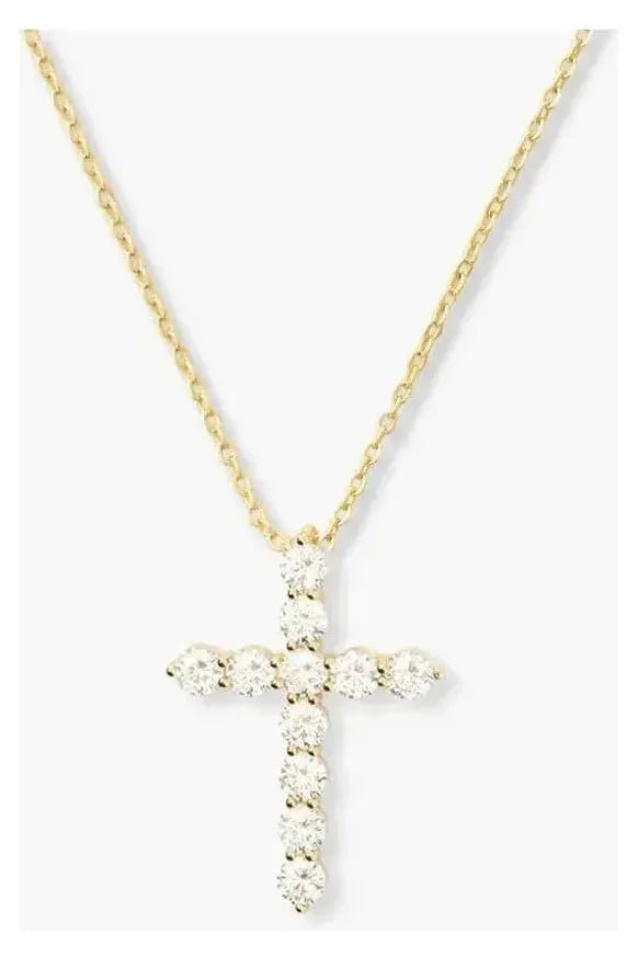 Oh She Fancy Small Cross Pendant Necklace - Gold/White - Keepsake