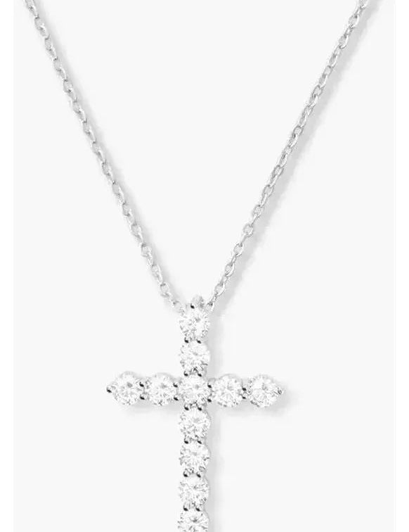 Oh She Fancy Small Cross Pendant Necklace - Silver/White - Keepsake