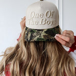 The One of the Boys Trucker Hat is a trendy embroidered women’s trucker hat—perfect for casual outfits, streetwear style, game day, and boutique fashion.